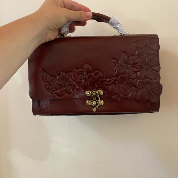 Patricia Nash Charonne Bag British Tan Tooled Leather Floral Embossed Satchel - Picture 1 of 7